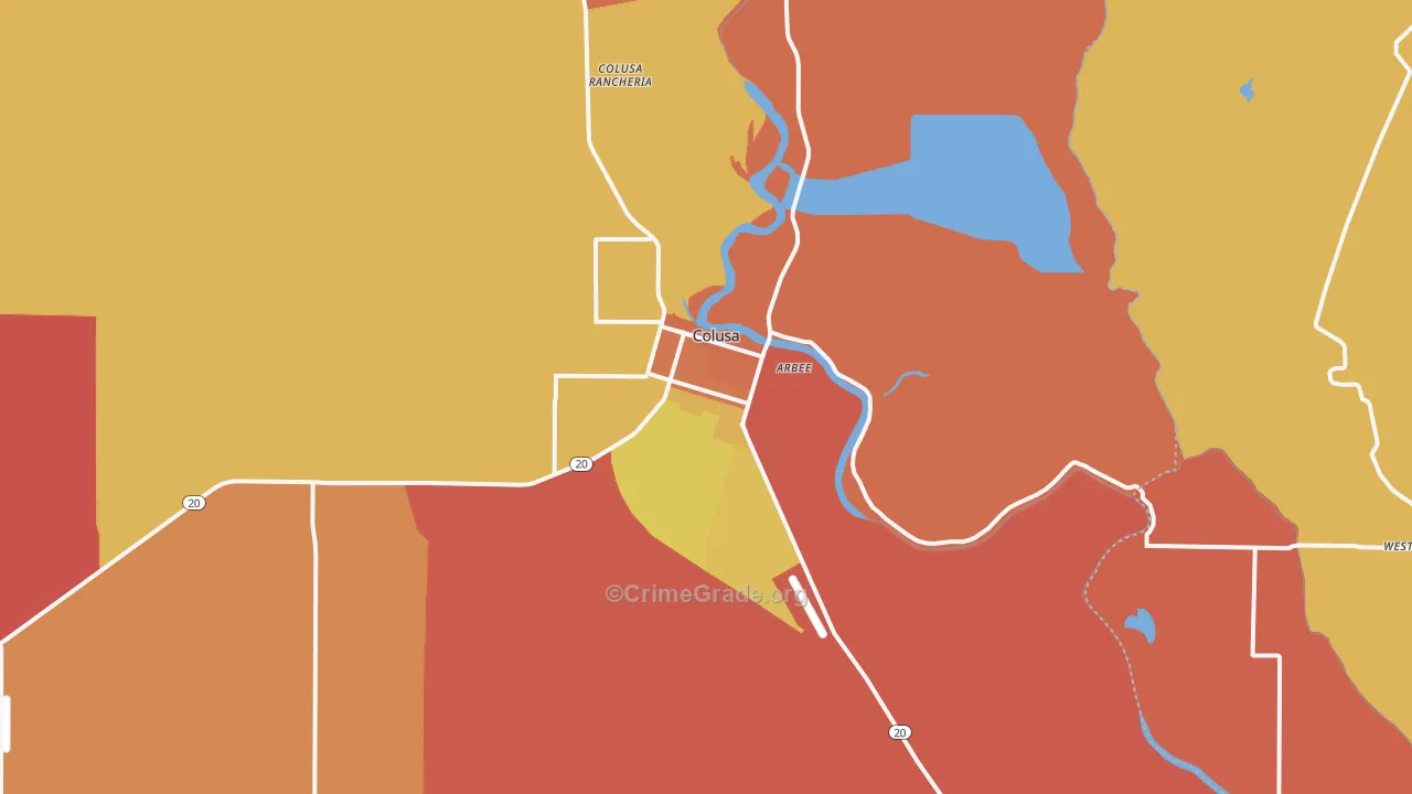 Colusa, CA Map of Burglary Rates