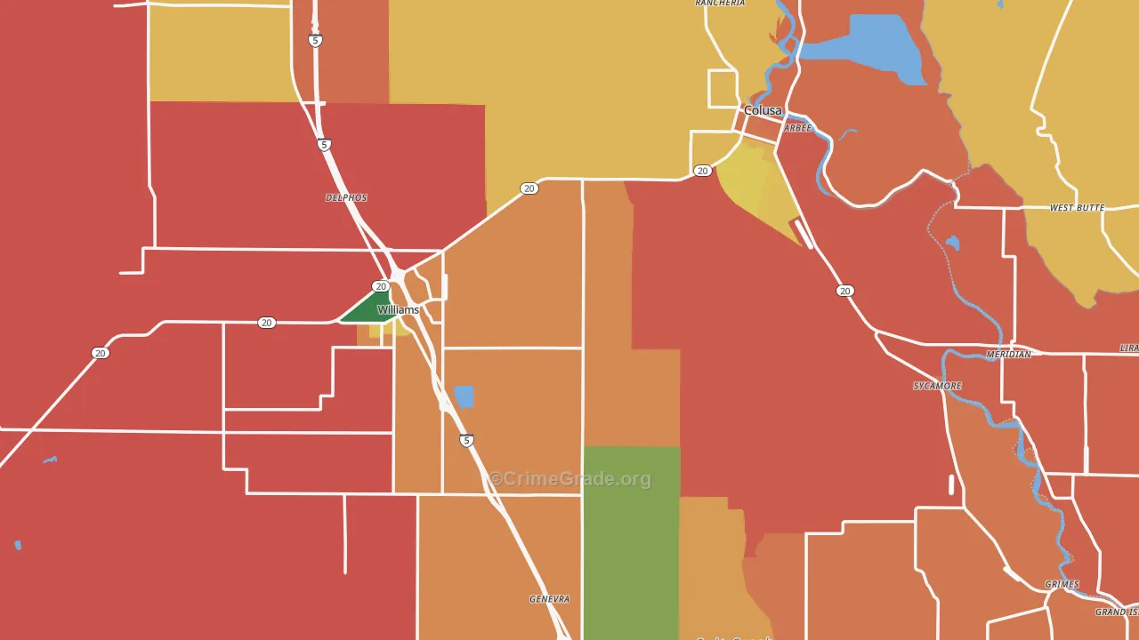 Colusa County, CA Map of Burglary Rates