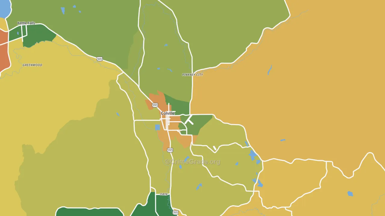 Colville, WA Map of Burglary Rates