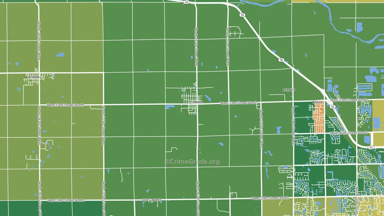 Colwich, KS Map of Burglary Rates