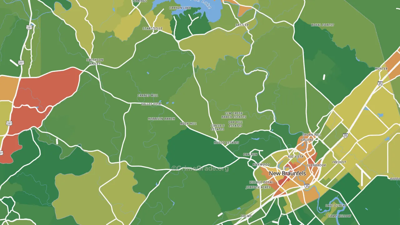 Comal County, TX Map of Burglary Rates