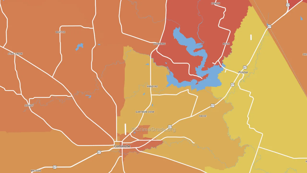Comanche County, TX Map of Burglary Rates