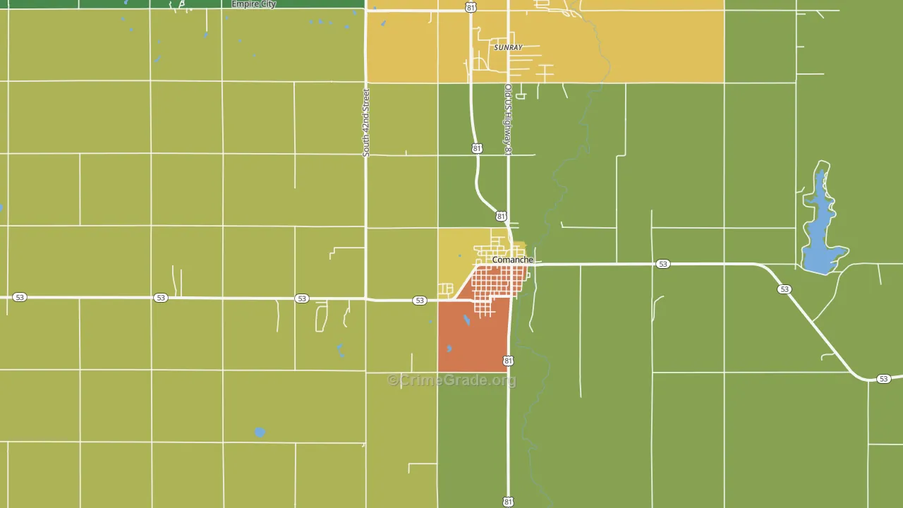 Comanche, OK Map of Burglary Rates