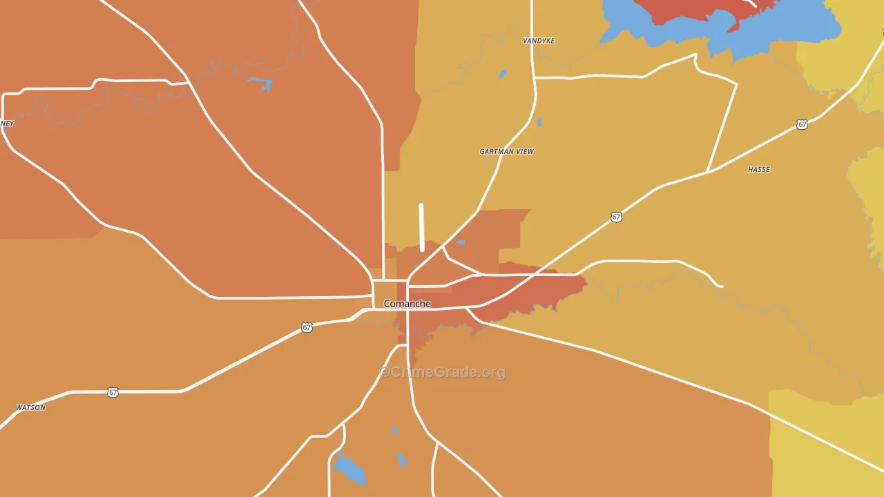 Comanche, TX Map of Burglary Rates
