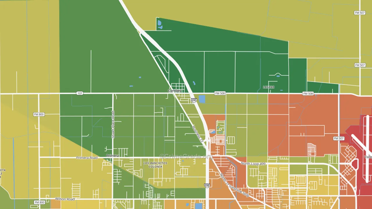 Combes, TX Map of Burglary Rates