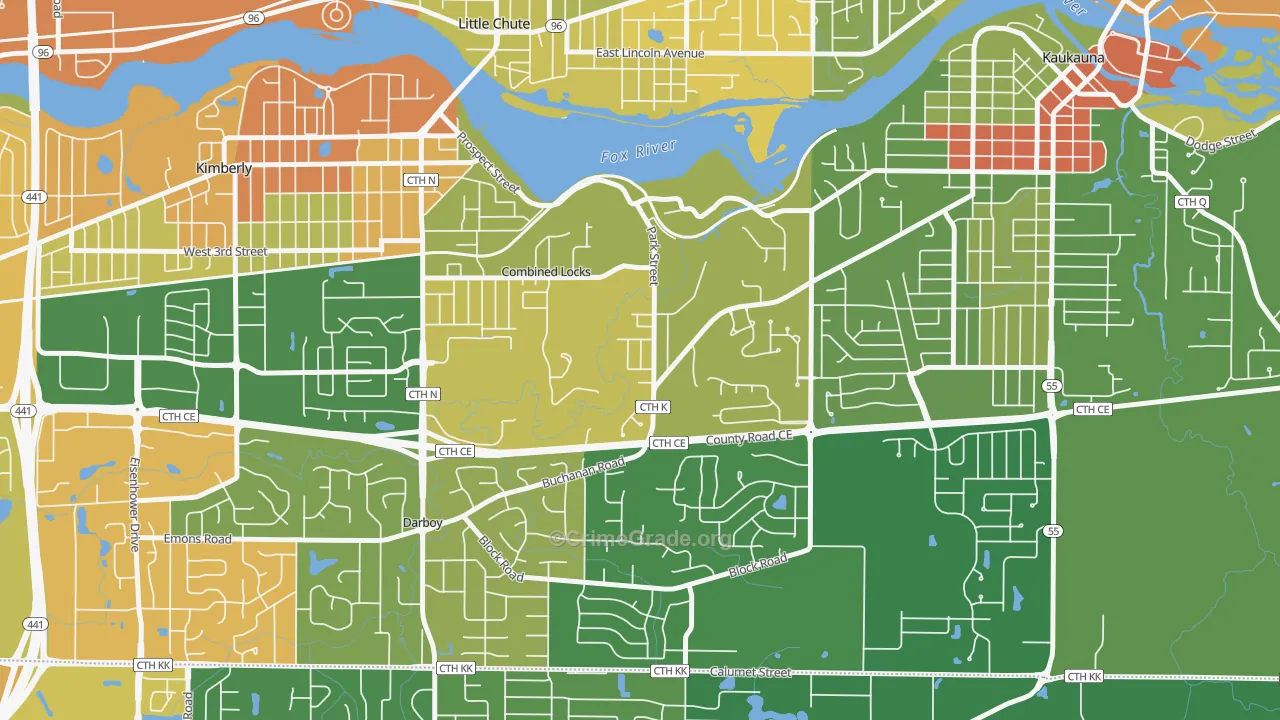 Combined Locks, WI Map of Burglary Rates