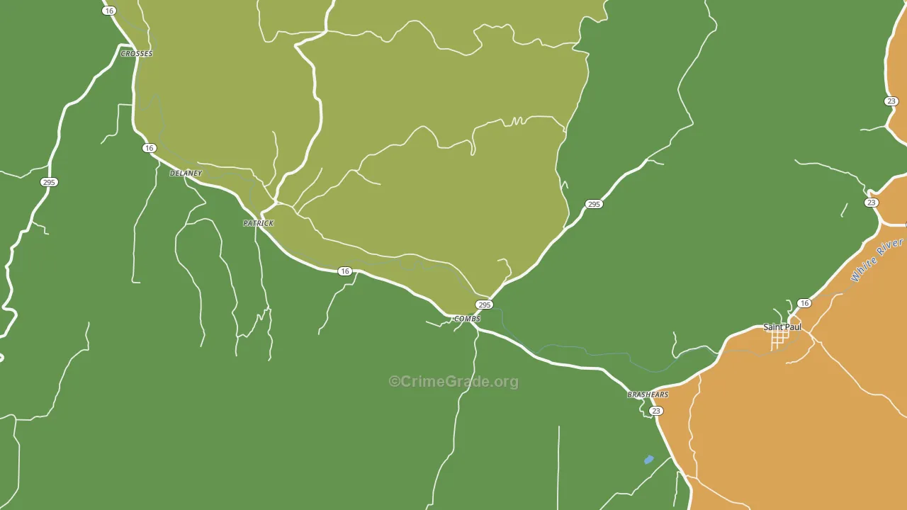 Combs, AR Map of Burglary Rates