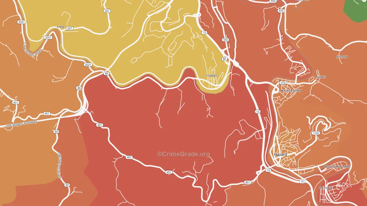 Combs, KY Map of Burglary Rates