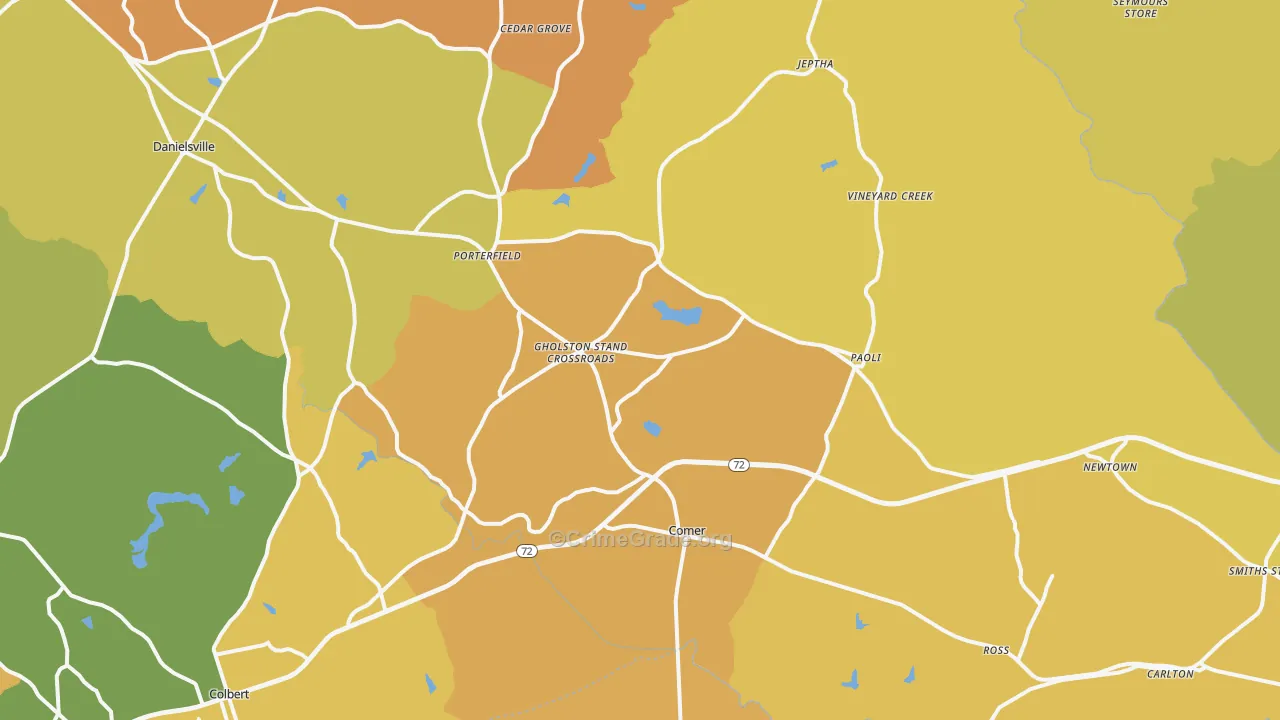 Comer, GA Map of Burglary Rates