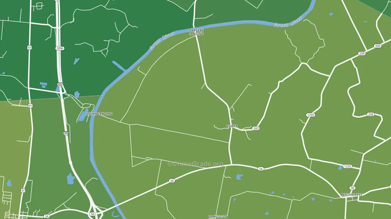 Comer, KY Map of Burglary Rates