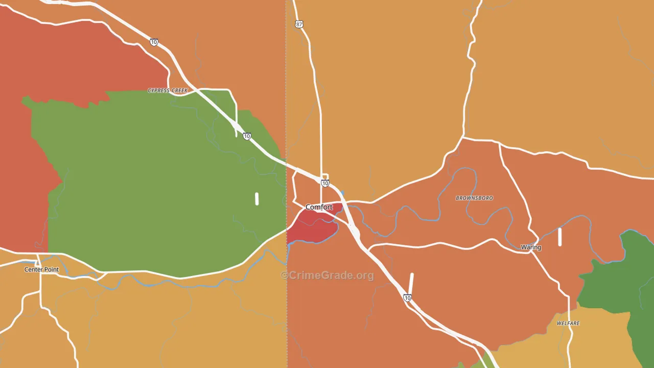 Comfort, TX Map of Burglary Rates
