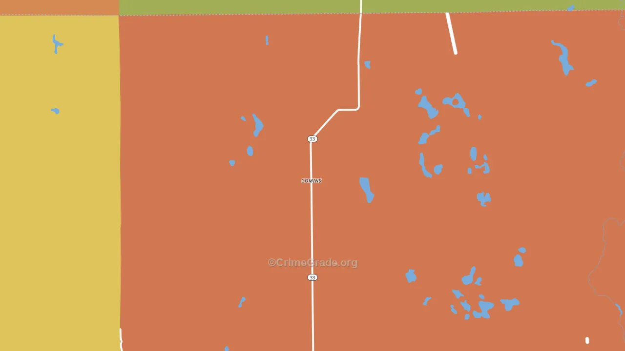 Comins, MI Map of Burglary Rates