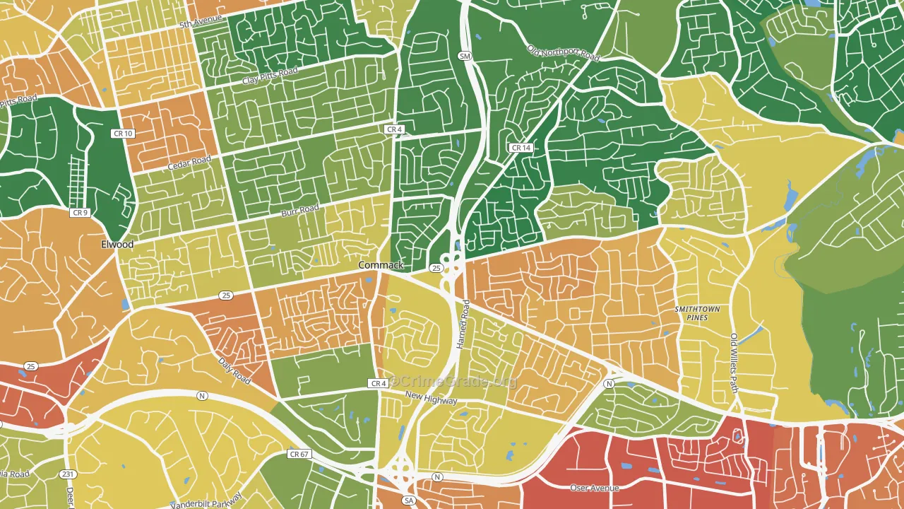 Commack, NY Map of Burglary Rates