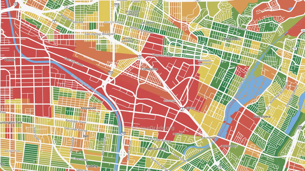 Commerce, CA Map of Burglary Rates