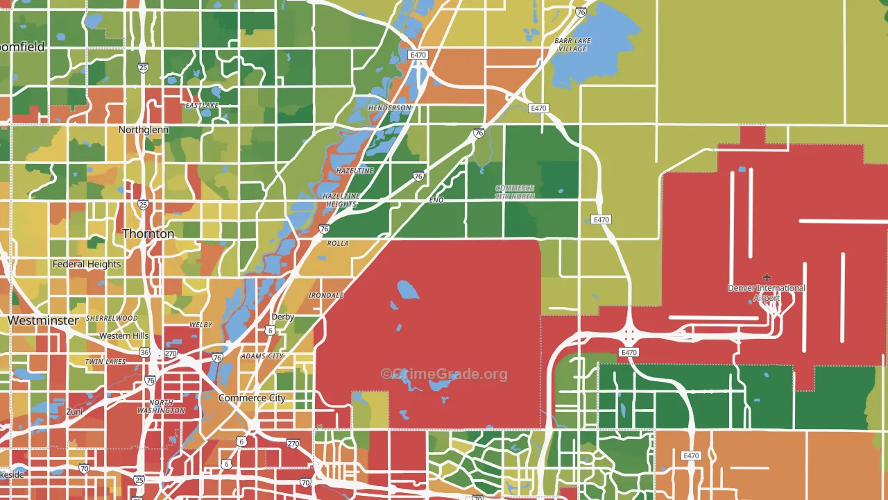 Commerce City, CO Map of Burglary Rates