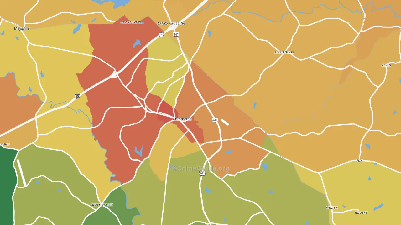 Commerce, GA Map of Burglary Rates