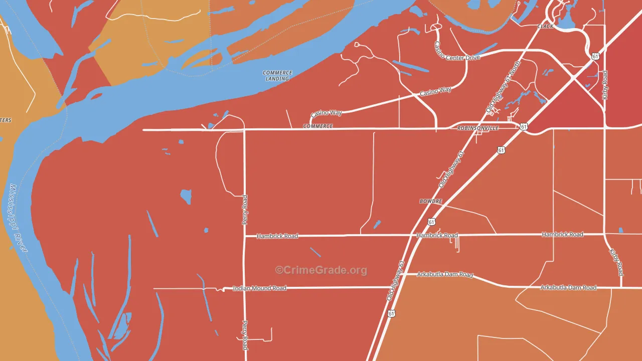 Commerce, MS Map of Burglary Rates