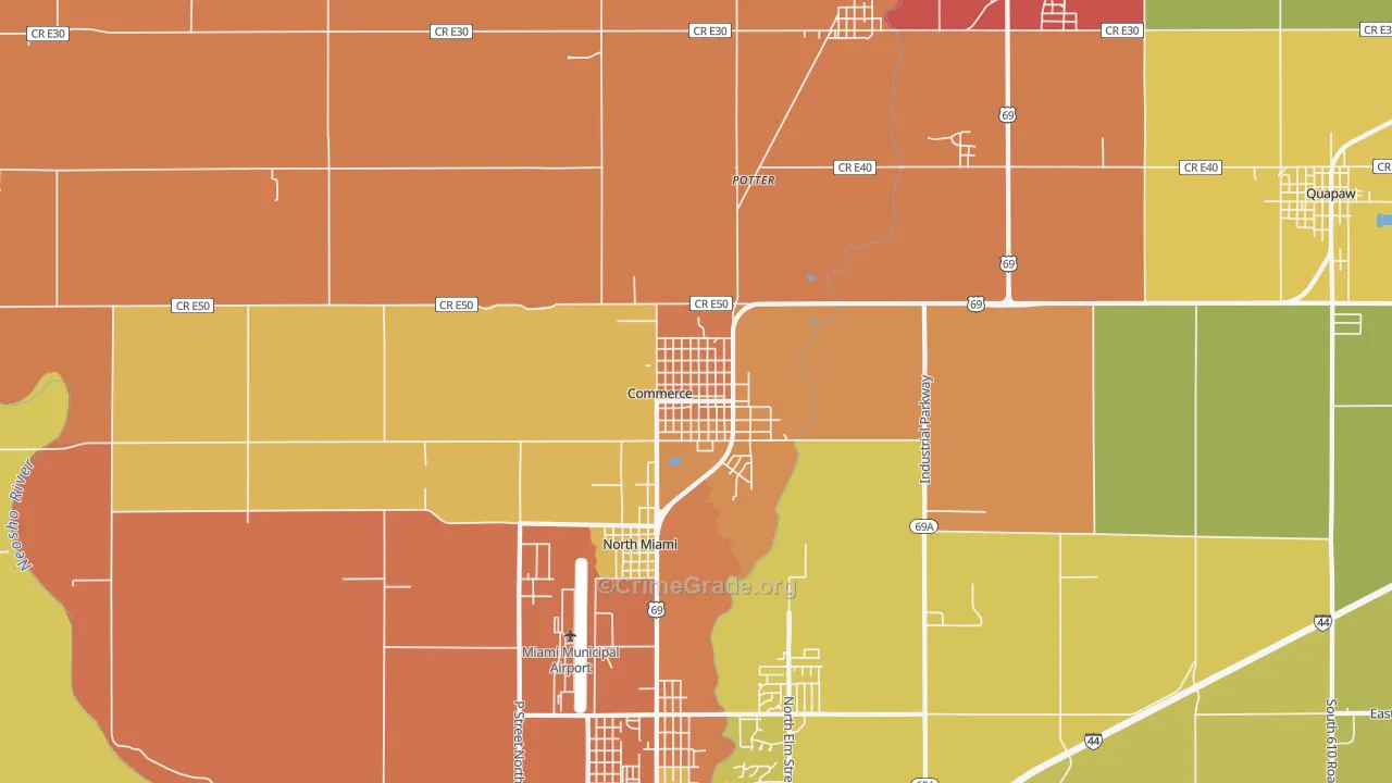 Commerce, OK Map of Burglary Rates