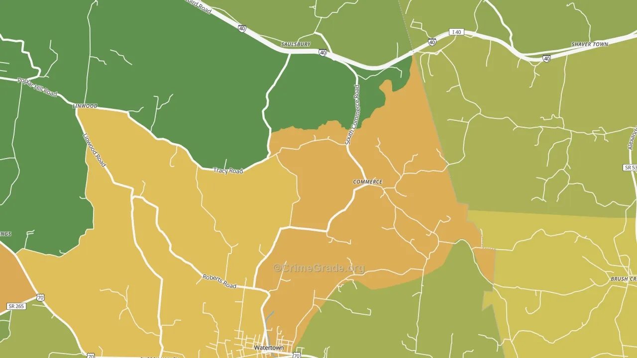 Commerce, TN Map of Burglary Rates