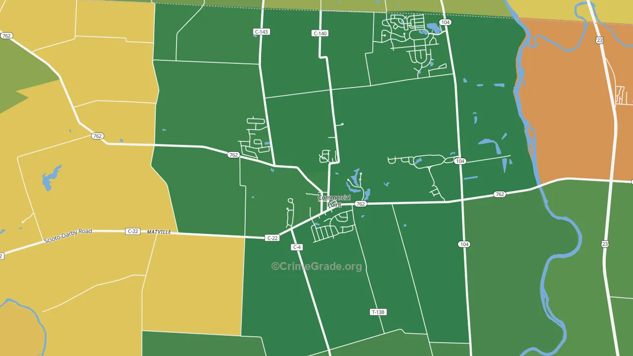Commercial Point, OH Map of Burglary Rates