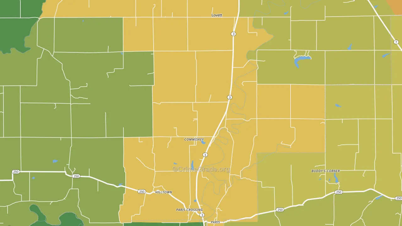 Commiskey, IN Map of Burglary Rates