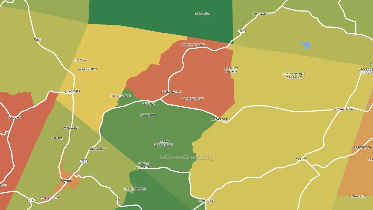 Commodore, PA Map of Burglary Rates