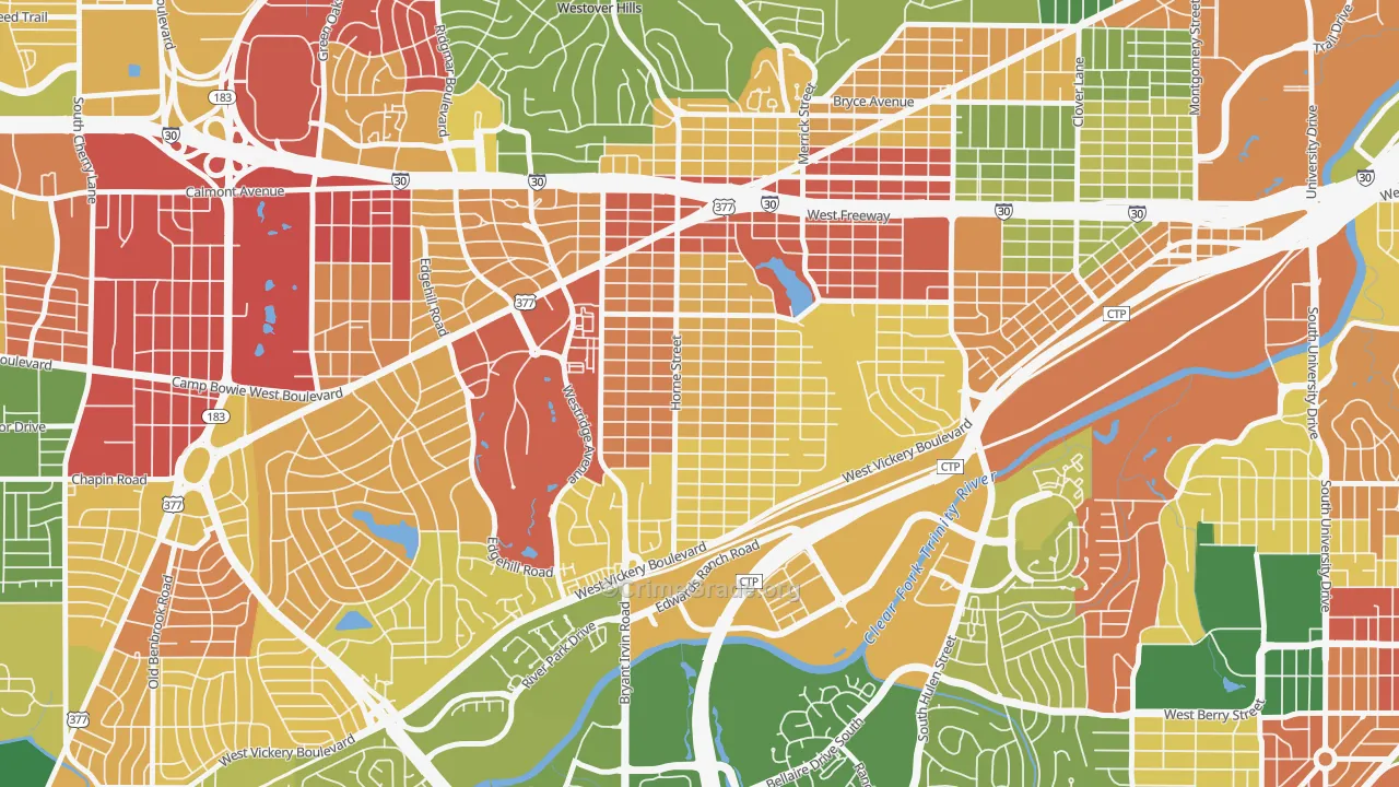 Como, Fort Worth, TX Map of Burglary Rates
