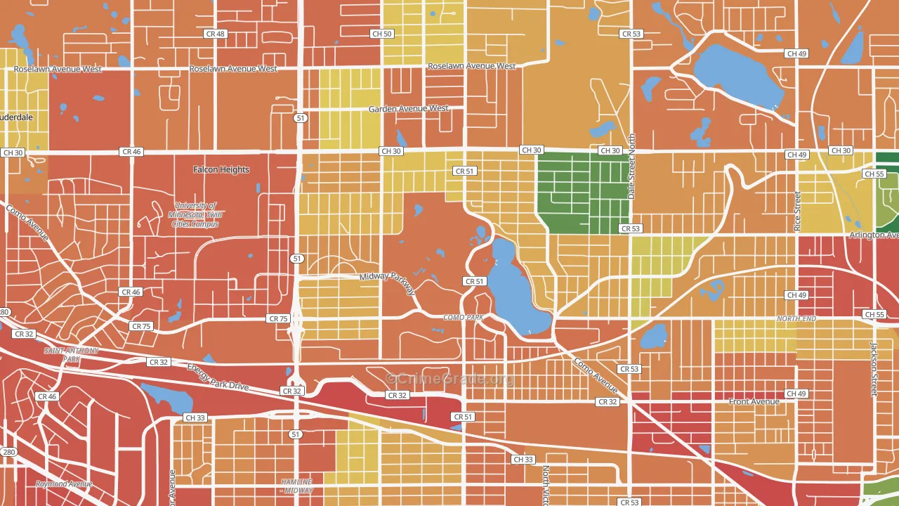 Como, St. Paul, MN Map of Burglary Rates