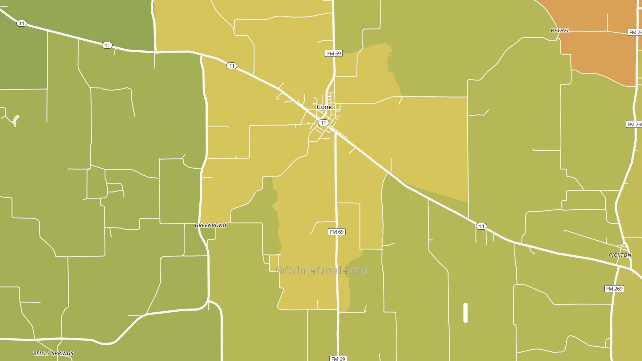 Como, TX Map of Burglary Rates