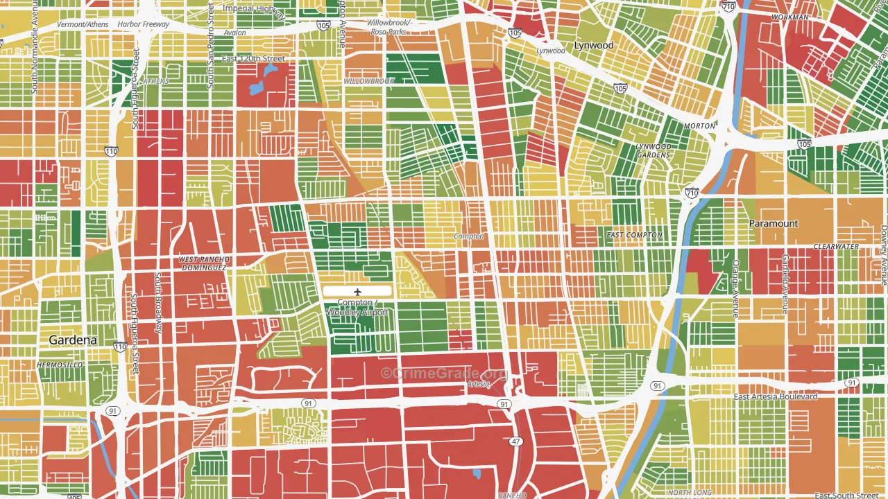 Compton, CA Map of Burglary Rates