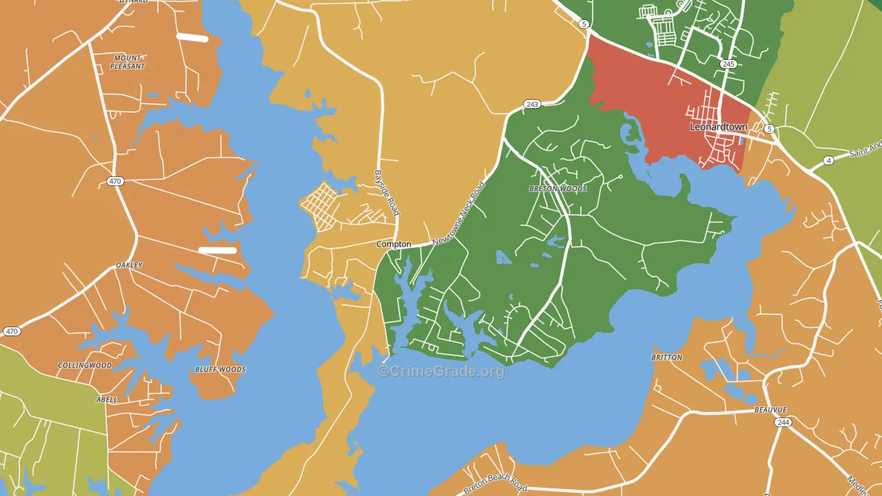 Compton, MD Map of Burglary Rates