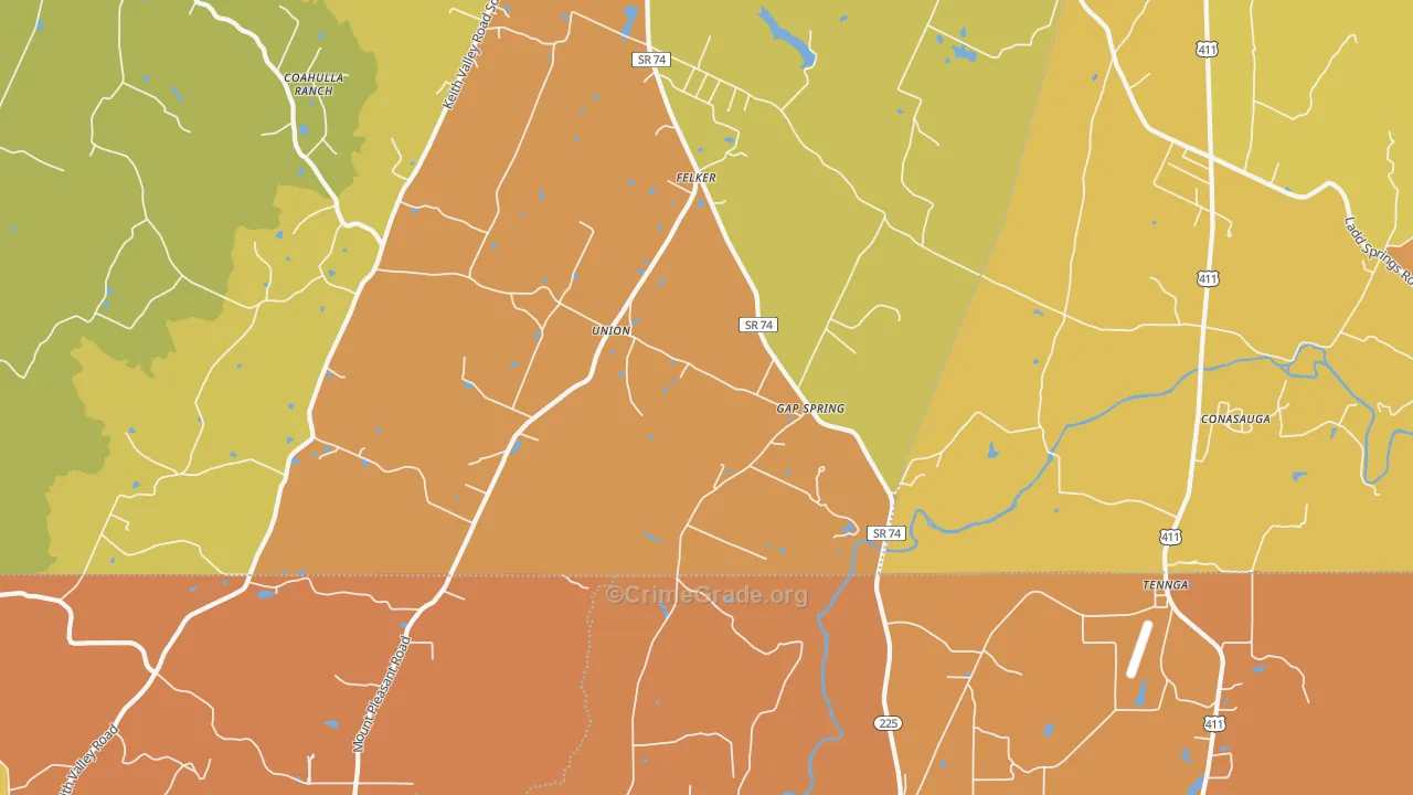 Conasauga, TN Map of Burglary Rates