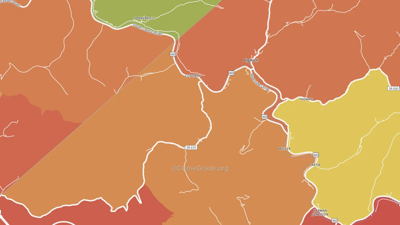 Conaway, VA Map of Burglary Rates