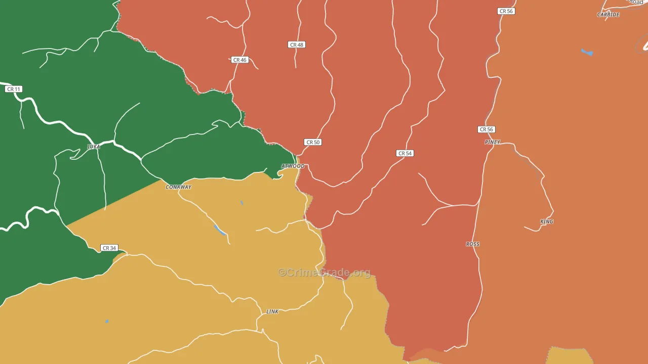 Conaway, WV Map of Burglary Rates
