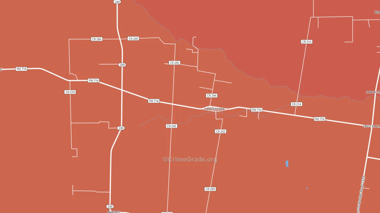 Concepcion, TX Map of Burglary Rates