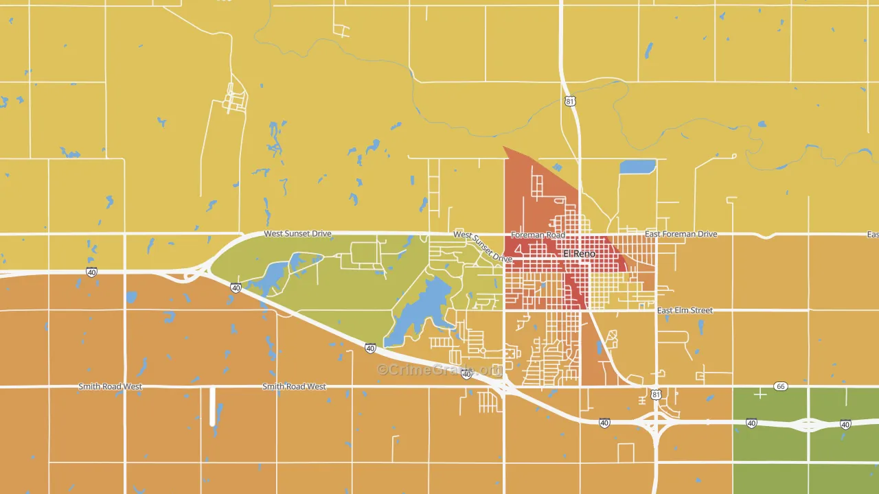 Concho, OK Map of Burglary Rates