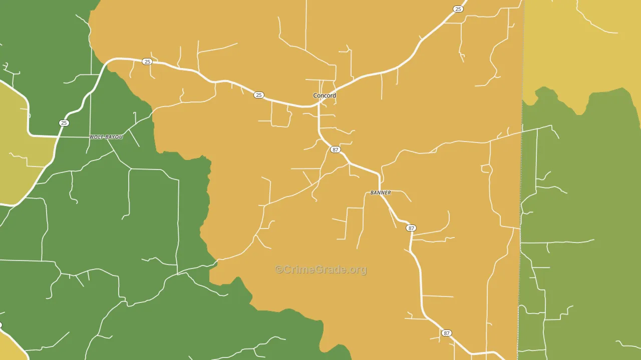 Concord, AR Map of Burglary Rates