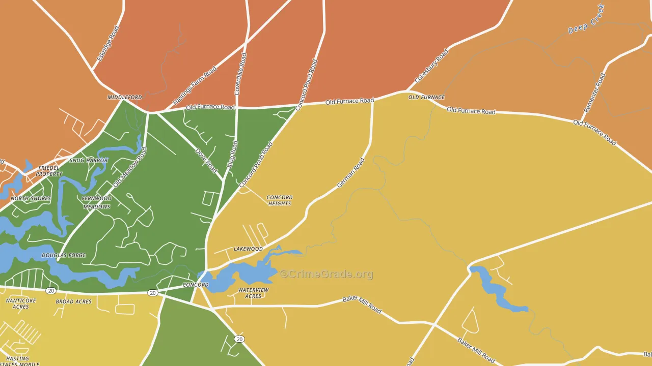 Concord, DE Map of Burglary Rates
