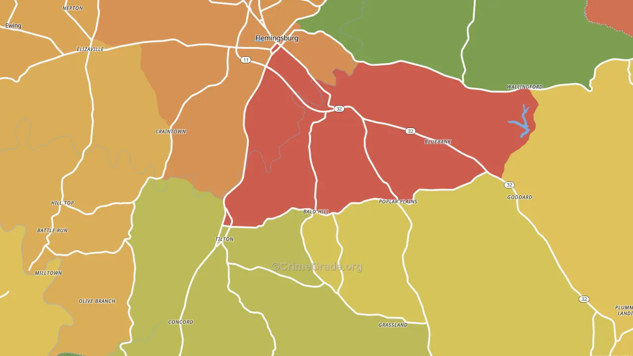 Concord, KY Map of Burglary Rates