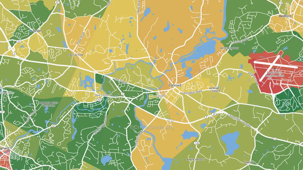 Concord, MA Map of Burglary Rates