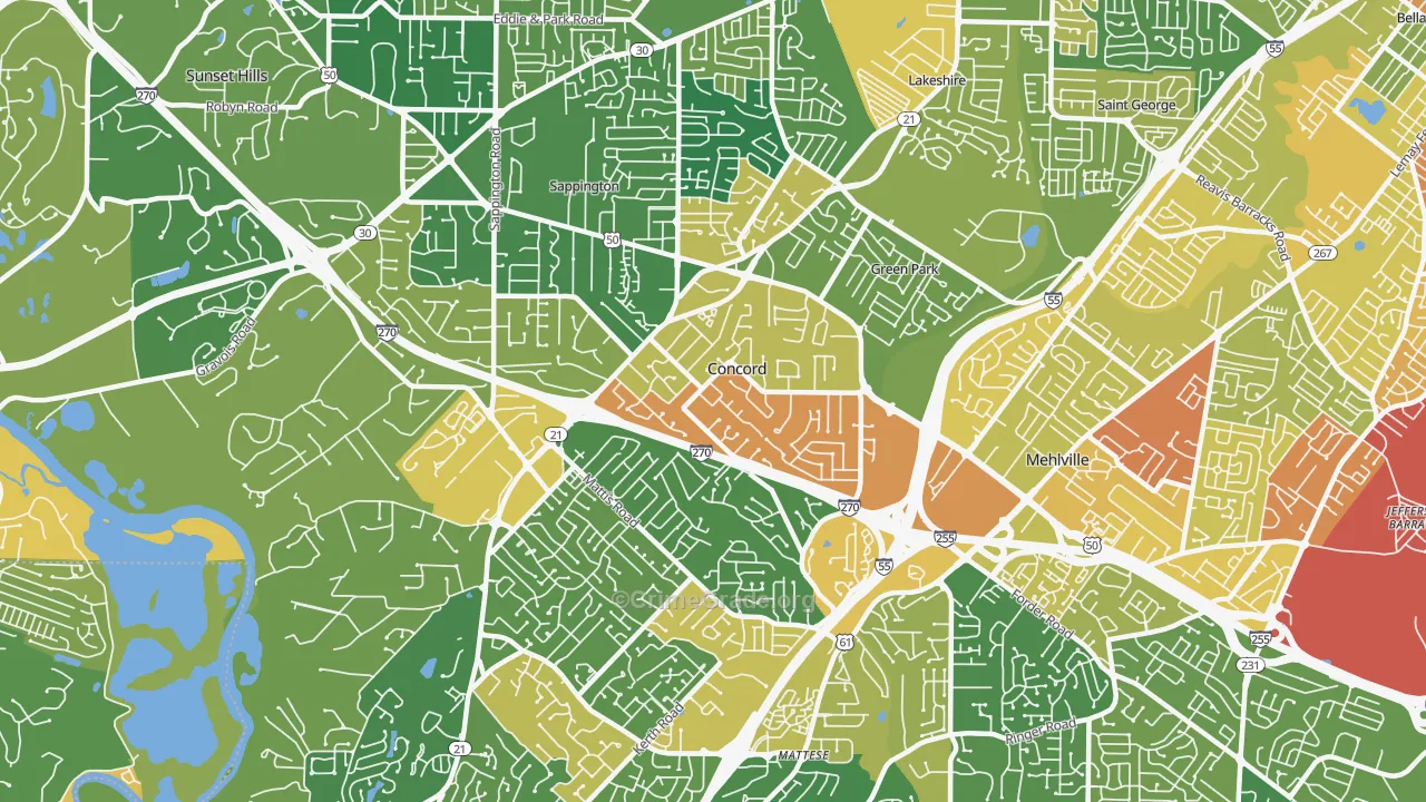 Concord, MO Map of Burglary Rates