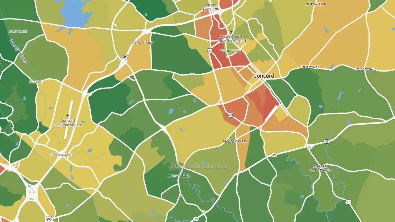 Concord, NC Map of Burglary Rates