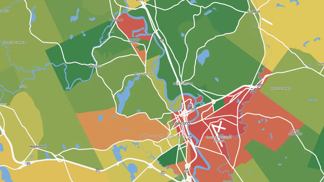 Concord, NH Map of Burglary Rates