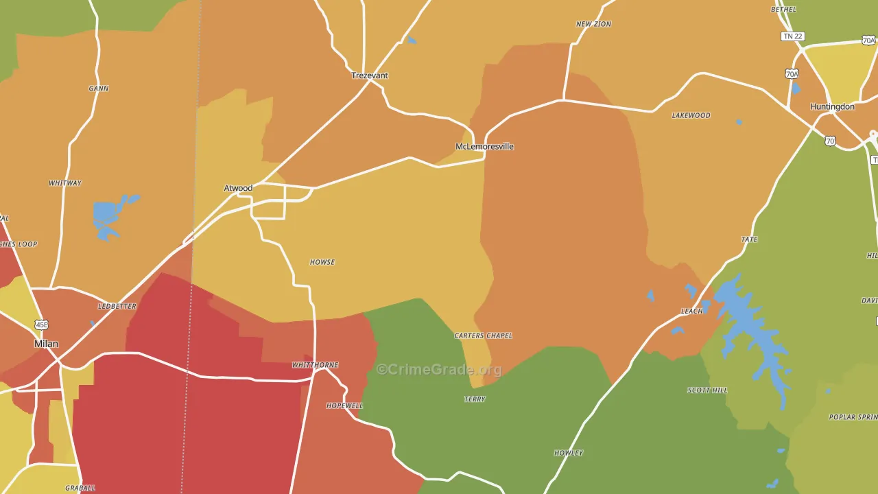 Concord, TN Map of Burglary Rates