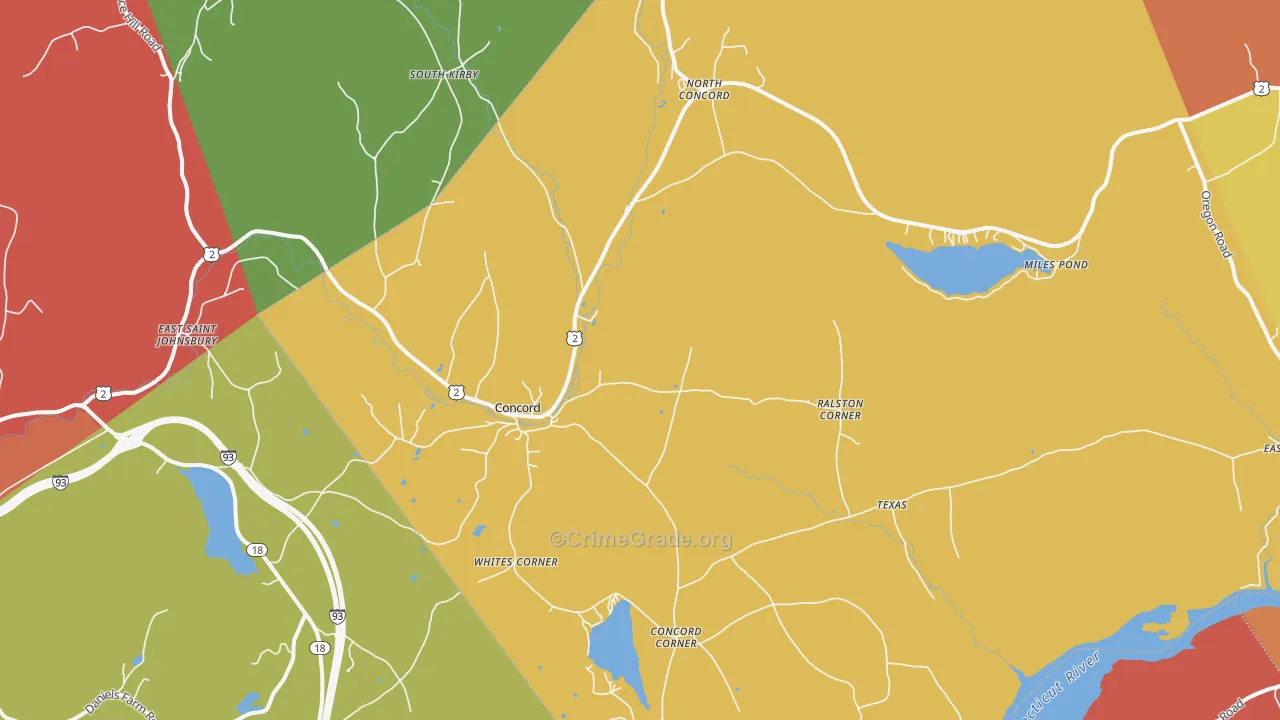 Concord, VT Map of Burglary Rates