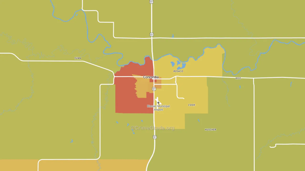 Concordia, KS Map of Burglary Rates