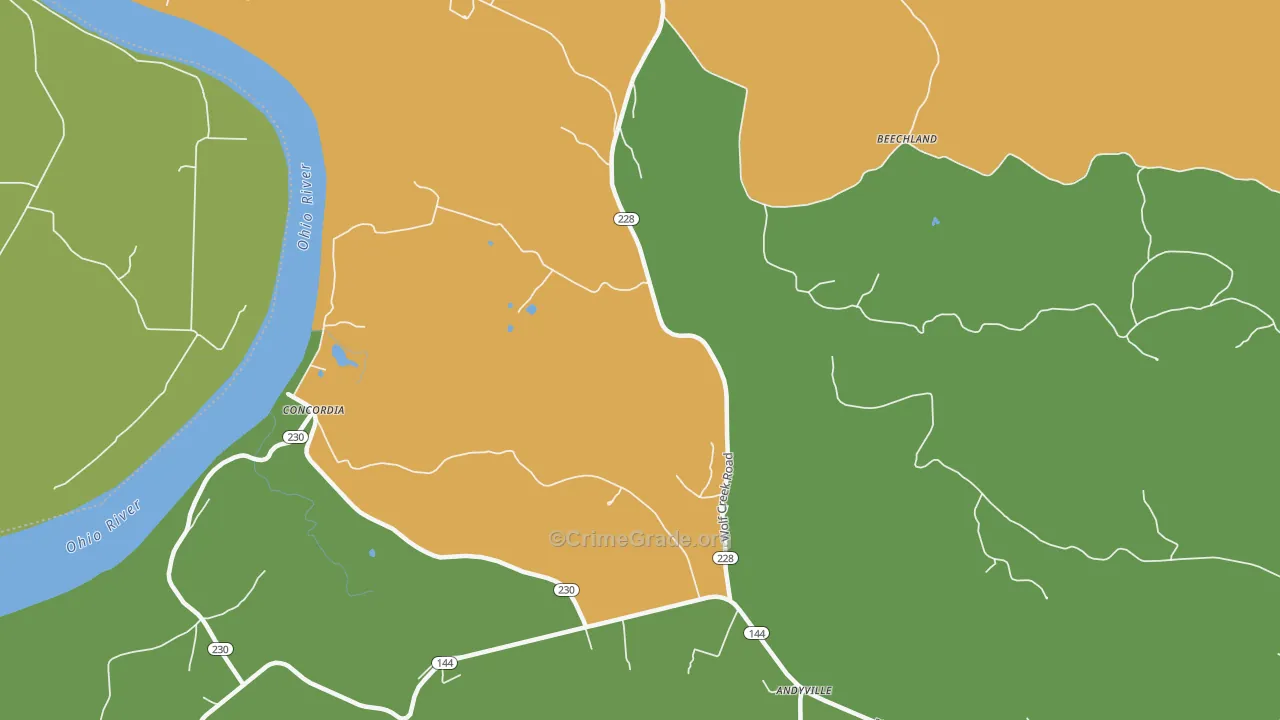 Concordia, KY Map of Burglary Rates