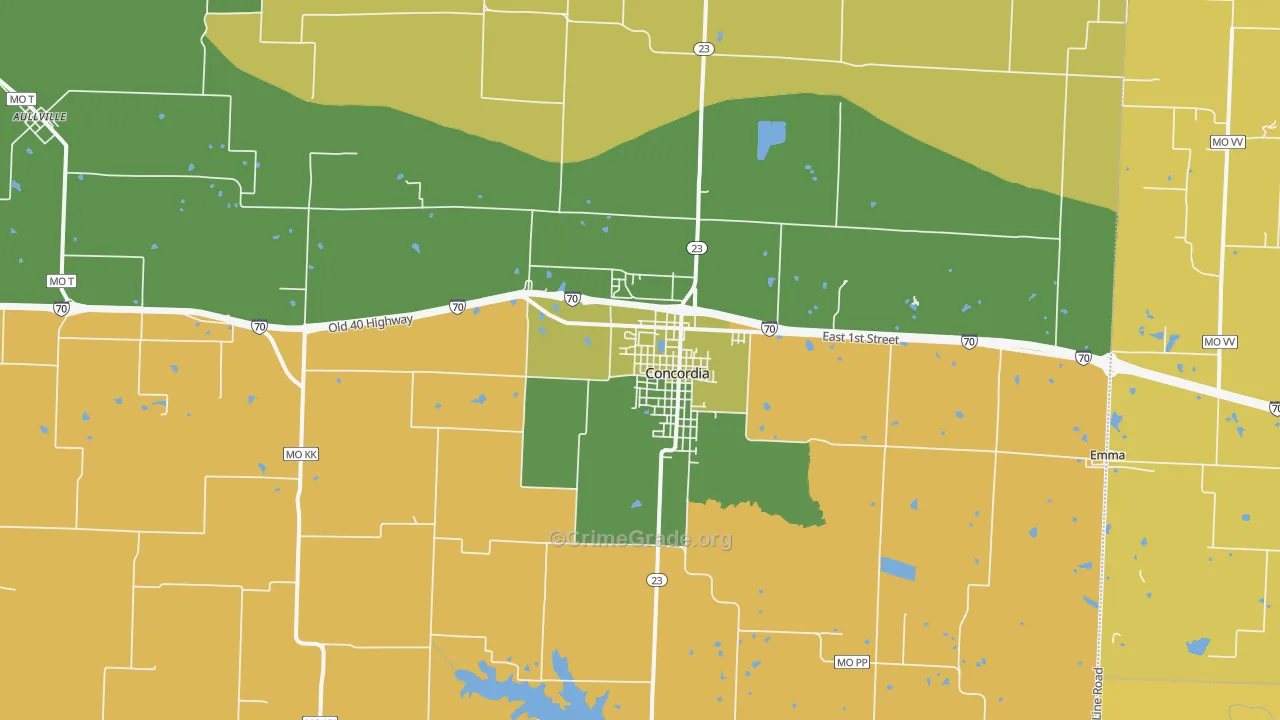 Concordia, MO Map of Burglary Rates