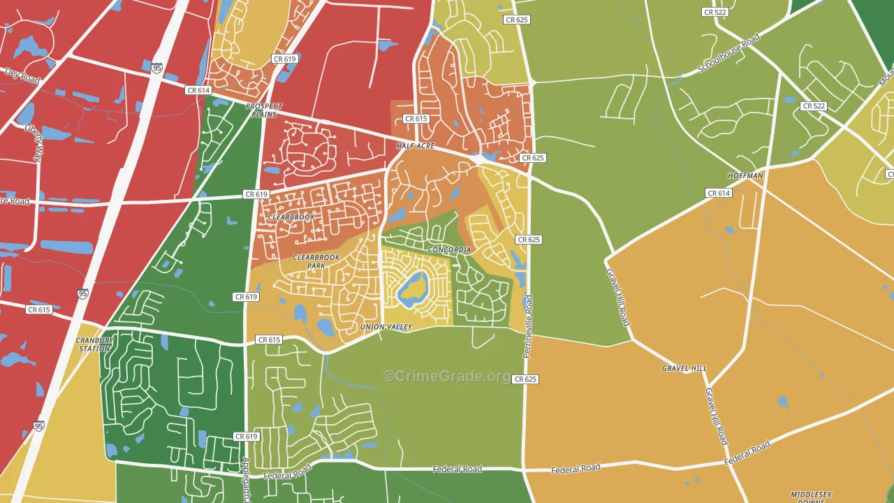 Concordia, NJ Map of Burglary Rates