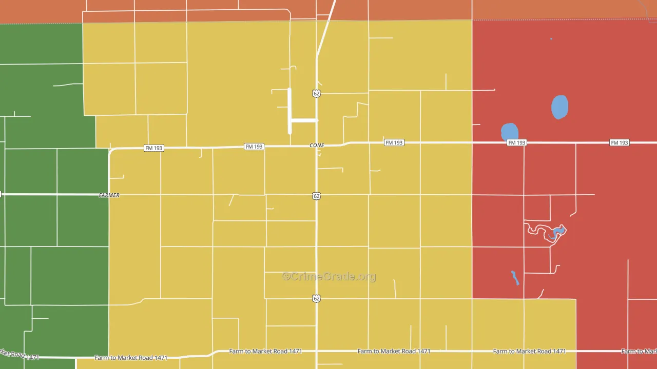 Cone, TX Map of Burglary Rates